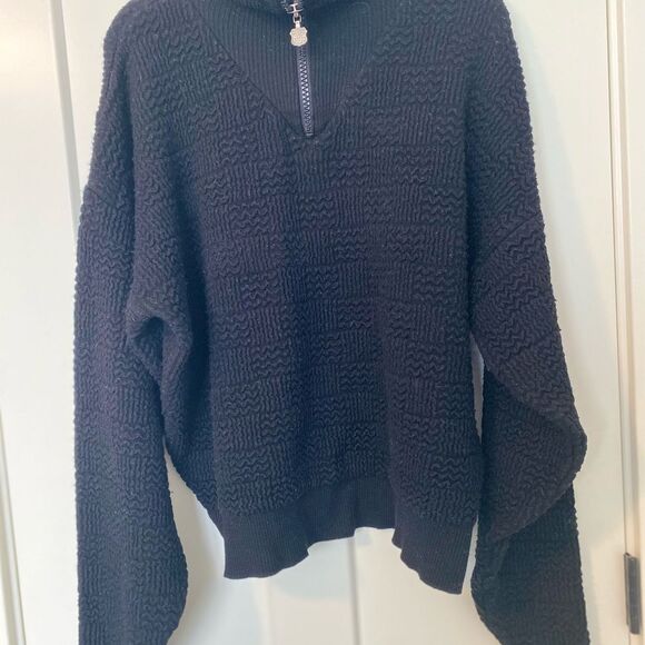 Kaelin Vintage Size Large Skiwear Black Drop Shoulder Sweater 1/4 Zip 80s 90s - Picture 9 of 9